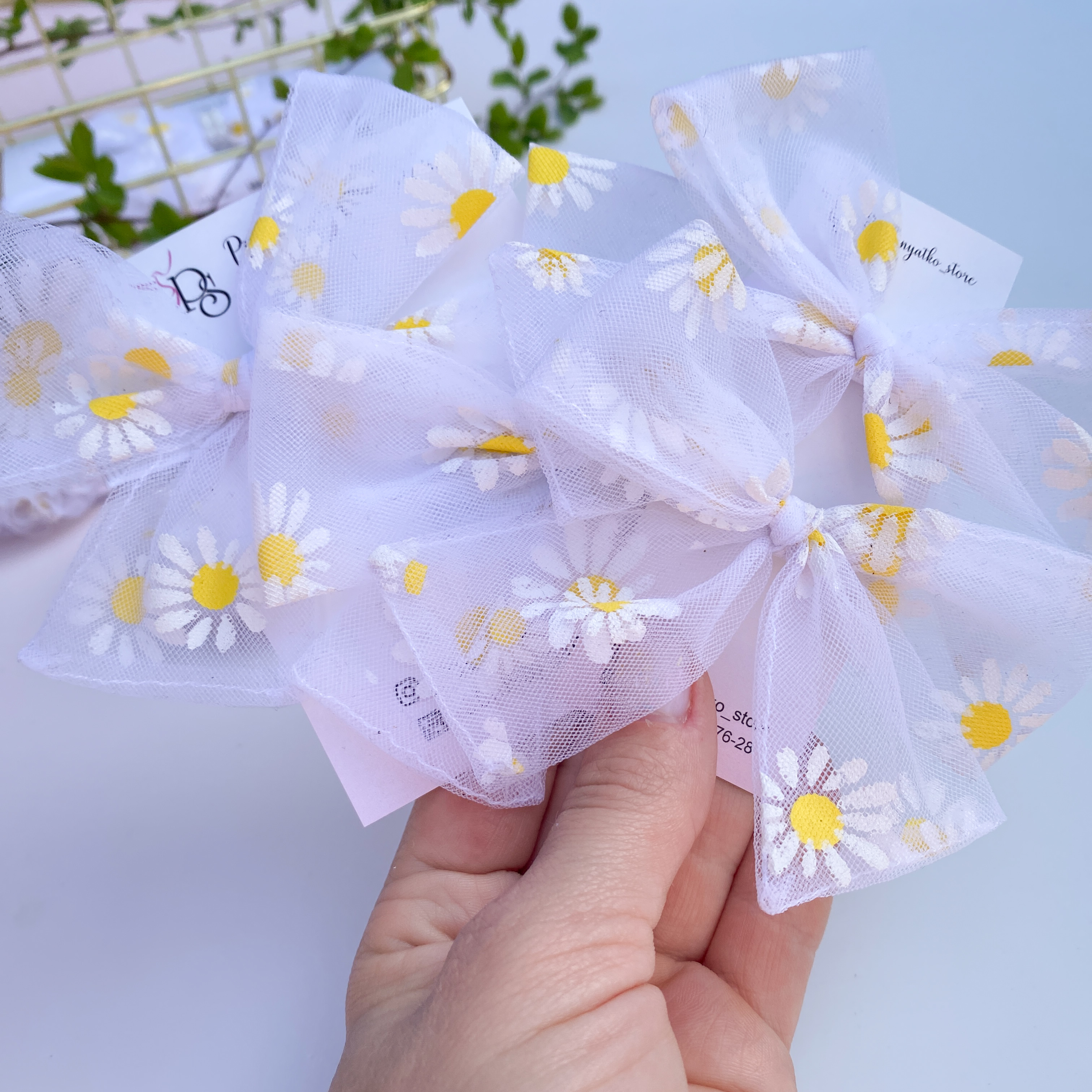 Бантики фатинові з ромашками💛🤍